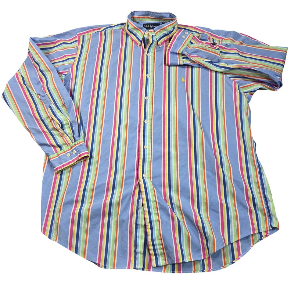Ralph Lauren Shirt Mens 18 XXL Multi Color Classic Fit Striped Button Down